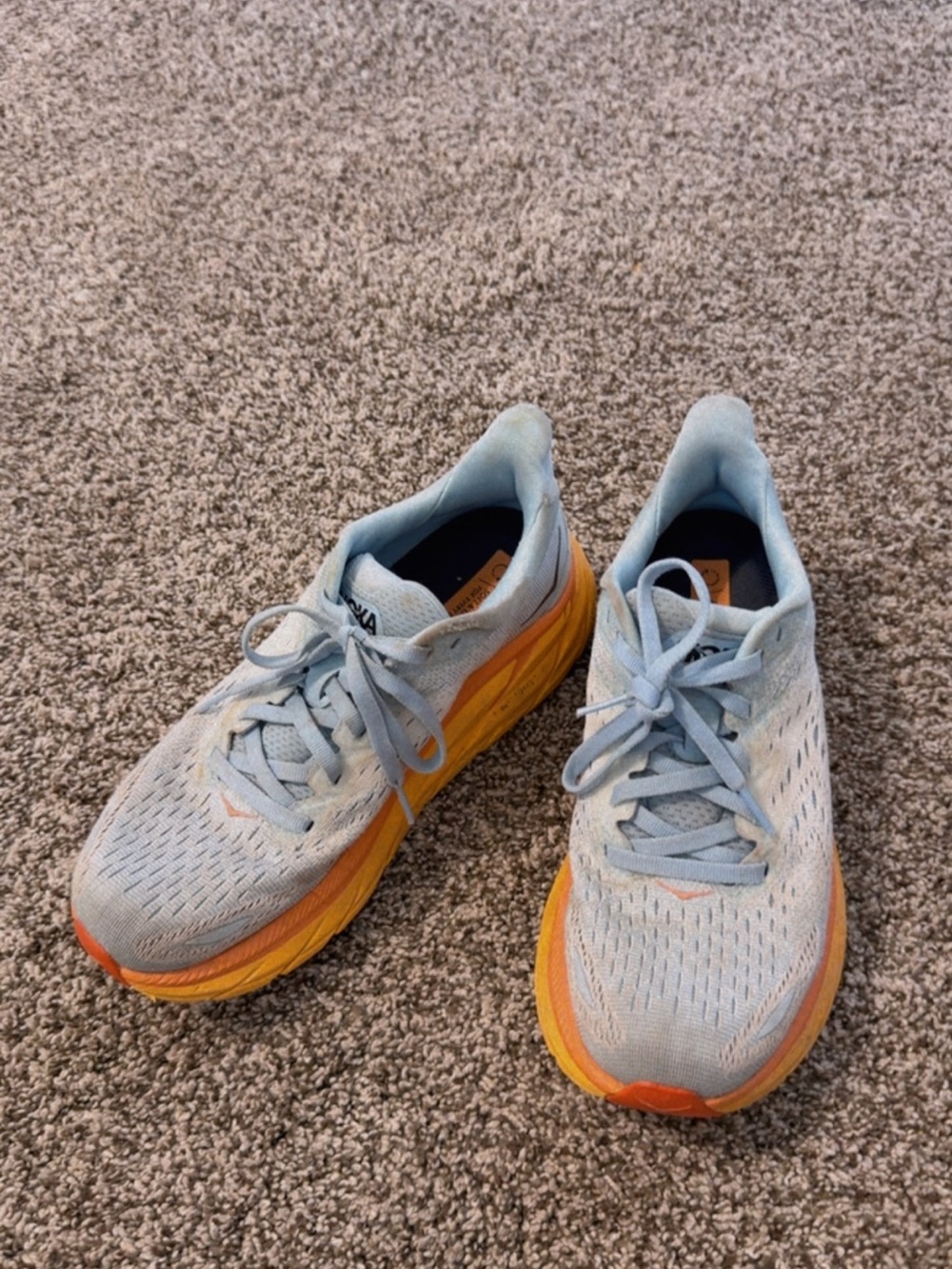 Hoka Women's Light Blue Running Shoes with Orange & Yellow Midsole - Picture 3 of 5